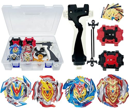 Gytobytle Valkyrie&Achilles 4er Bey Kampfkreisel mit Kasten Metal Fusion Blade Kreisel Set, mit Launcher Griff