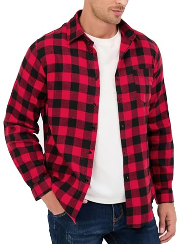 Rutig blus bomull herr skogshuggare western pläd jacka flanell T-shirt långärmad casual casual klassisk retro skotsk väst blus S-XXXL, Röd x höger knapp, L