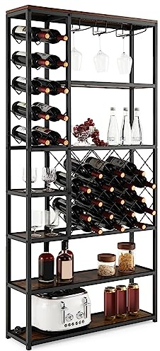 COSTWAY Weinregal für 27 Flaschen, Flaschenregal mit Glashaltern, Barschrank Industrial, Mehrzweckregal aus Metall, 81 x 23 x 166 cm, schwarz