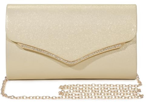 BAICLES PU Leder Abendtasche Damen Clutch Brauttasche Elegant Kleine Handtasche Frauen Umhängetasche Schultertasche Damen Kettentasche für Hochzeit Party Prom Freizeit, Gold