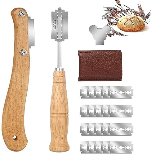 sinzau Bäckermesser Brot Lahm, Teig Rasiermesser Werkzeug mit 20 Klingen, Brot Bäcker Cutter, Bäckermesser, Ritzmesser zum Einschneiden von Baguette, Gebogene Brotmesser, Teigmesser für DIY Brotteig