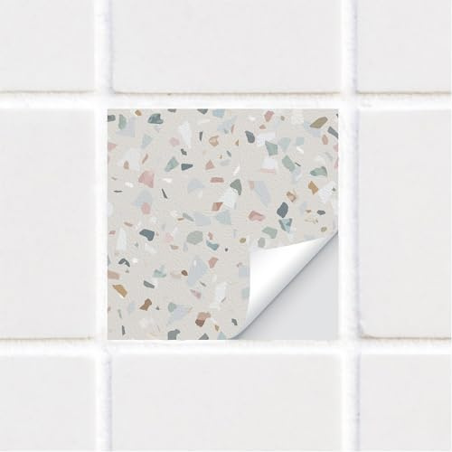 Alwayspon Fliesenaufkleber, grauer Terrazzo, selbstklebender Fliesen-Transfer-Aufkleber für Badezimmer, Küche, Spritzschutz für Herd, abziehen und aufkleben, selbstklebende Vinyl-Wandfliesen,