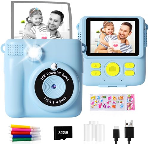 GKTZ Sofortbildkameras Kinder - 1080P HD Sofortdruck von Fotos - Geburtstag Geschenk für Mädchen im Alter von 5 6 7 8 9 10 Jahren (Blue)