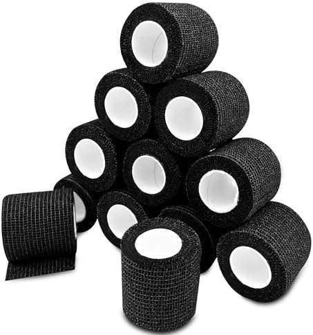 Lectorias 12 Rouleaux 450 cm Long Bandage autoadhésif, Elastique, Bande cohesive pour Les Mains ou La Genoux, Bande Auto Adhesive pour Les Sports, Les Chevaux, Les Chiens (5cm Largeur) Noir