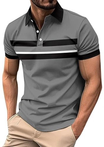 Men's Polos Golf Printed Polo Shirt for Men Casual Elastic T-Shirt Soft Tee Polo Tops Outdoor Sports Athletic Tennis Performance Breathable T-Shirt for Golf Tennis Work Golf Clothing for Men Tshirts