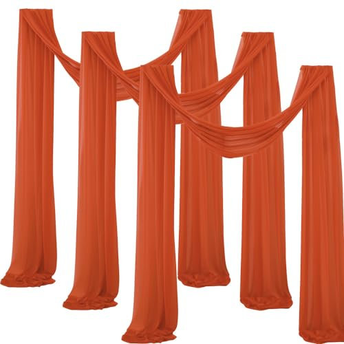 FANSU 3 Stück Vorhang Hochzeitsbogen, Querbehang Freihanddeko Chiffon Tüll Stoff Deko Vorhang Hochzeit Querbehang für Torbogen Zeremonie Geburtstag Party Gardinen Deko, (Rot,75x300cm)