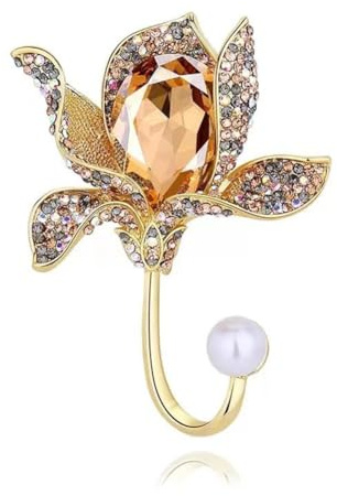 xutao Gold Orchidee Perle Brosche Crystal Floral Pin Klassisch für Frauen