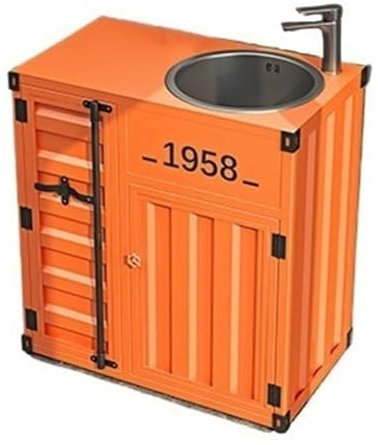 Lavandino del bagno Mobile da bagno combinato in stile industriale vintage, lavabo in acciaio inossidabile con rubinetto e kit di scarico, mobiletto da bagno indipendente in un unico pezzo for uso dom