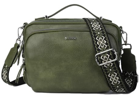 Gladdon Umhängetasche Damen, Schultertasche mit Reißverschluss, Crossbody Bag, Leder handtasche klein, Breite Schultergurte Jacquard-Gewebe