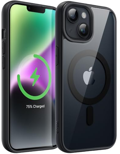 JETech Magnetische Hülle für iPhone 14 Plus, Mitternacht | Kompatibel mit MagSafe, Einfarbig Matte TPU Rahmen, Transparente Rückseite, Stoßschutzrahmen