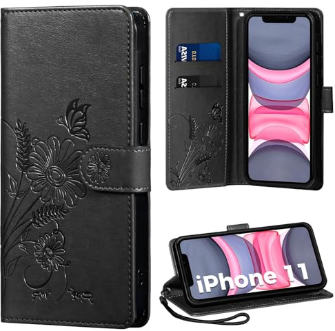 Thorhülle Handyhülle für iPhone 11 Hülle, Schutzhülle für iPhone 11 PU Lederhülle Tasche Flip Case Kartensteckplätzen Klapphülle Kompatibel mit iPhone 11 Hülle, Schwarz