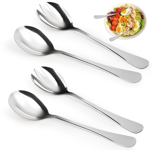 Salatbesteck Set, 4 Stück Salatbesteck Edelstahl, Lang Salatlöffel 2 In 1 Abendessen Gabel, Salatlöffel und Salatgabel, Edelstahl Spork Göffel, Edelstahl Salatgabel für Familie, Restaurants, Hotels