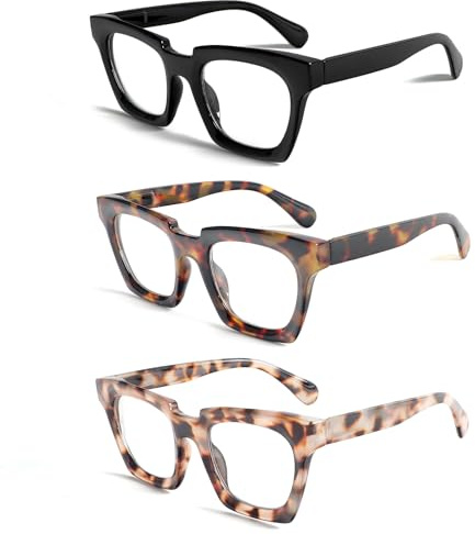 KoKoBin 3 confezioni di occhiali da lettura stile Oprah per donne e uomini anti luce blu occhiali quadrati di moda (3 Pack, 3.5, x)