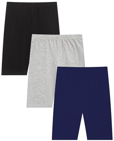 Moitiy cykelbyxor, flickor, barn, leggings, korta byxor, flickor, träningsbyxor, kruz, sportshorts, byxor, sommarbyxor, bomull, sportleggings, 4–12 år, 3 par, Svart/grå/marin, 7-8 år