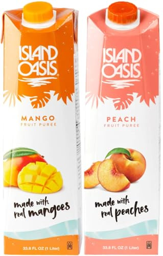 Island Oasis Drink Mix Variety, 1 of each: Mango and Peach Fruit Puree Beverage Mix, 33.8 fl oz (1 Liter)