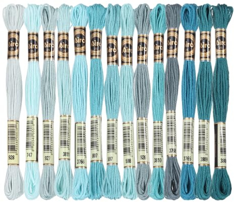PATIKIL 14Stk Stickgarn, je 8m, 6fädig, Polyester Hellblau | Stickfäden Armbandfaden für Kreuzstich, Handstickerei, DIY-Handwerksprojekte, Mehrfarbig
