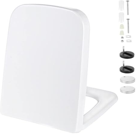 Brigtviee Universal Asiento De Inodoro De Cierre Suave,Square Tapadera WC con Bisagras Ajustables,Rectangular Tapa WC,LiberacióN RáPida,Cuadrado Blanco,355 * 450mm Taza WC