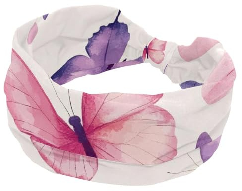 Bandeaux larges pour femmes, aquarelle, papillons roses et lilas et fleurs, bandeau de sport extensible pour le yoga, la course à pied, la vie quotidienne