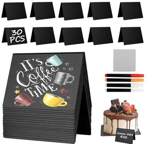 Aevcvok 30 Pcs Mini Tableau Noir, 10 x 7,6 cm Mini Ardoise avec Stylo et Chiffon, Étiquette Buffet, Marque Place, Étiquette Prix, Ardoise Petite pour Mariage, Tables, Boulangerie, Restaurant