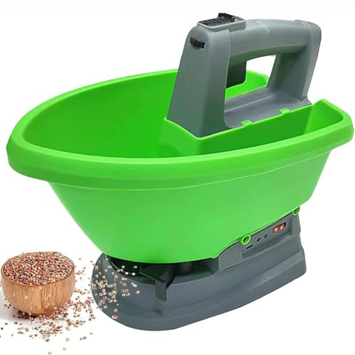 Esparcidor recargable para césped y jardín con dispersión y flujo ajustables, ideal para fertilizantes, semillas, sal y aplicación de arena