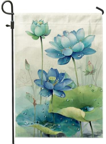 Blaue Seerose, Gartenflagge, Aquarell, Blumenmuster, Heimdekoration, Banner, doppelseitige Jute, Hofflagge, Frühling, Sommer, Outdoor, Rasendekoration, 30,5 x 45,7 cm