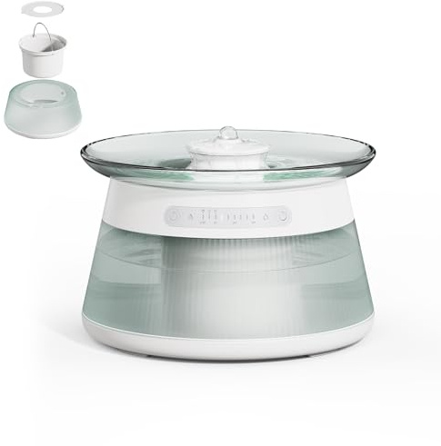 GJEASE Glass Smart Pet Water Fountain,Cat Drinking Water Fountain Bowl No Filter,Battery Operated Filterless Pet Water Fountain