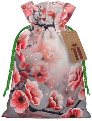 Bolsas de regalo con cordón de Navidad con estampado de flores de cerezo japonés, saco festivo de Navidad, fiesta de cumpleaños, embalaje de regalo