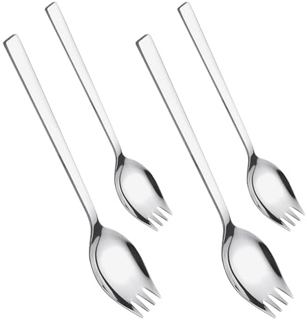 Gatuida 4 tenedores para ensalada: cucharas de postre de acero inoxidable con mango largo, cucharas para helado, cubiertos reutilizables, tenedores para postre y aperitivos de frutas.
