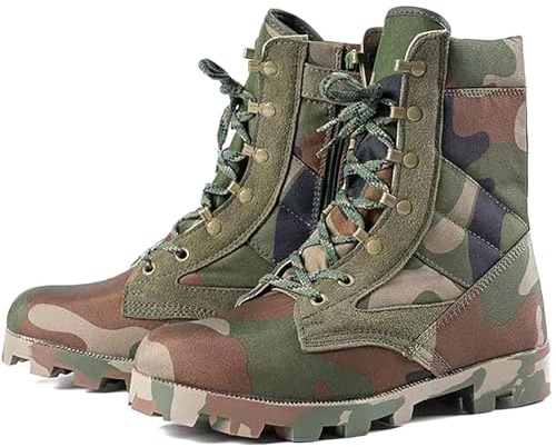 QAXZESA Bottes Tactiques Camouflage Montantes pour Homme, Respirantes, à Fermeture éclair latérale, idéales pour Le Combat, la randonnée et l'entraînement Militaire.,Camouflage,44