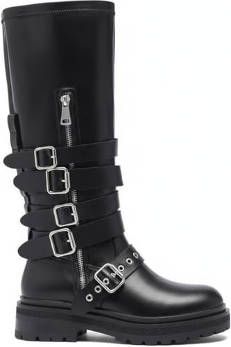 URBAN ROSA Stivali Donna Biker Anfibi con Cerniera e Fibbie Stile Motociclista Rock 8055 (NERO, 40 EU, Adulto, 40, Numero, Sistema Taglie Calzature EU, Media)