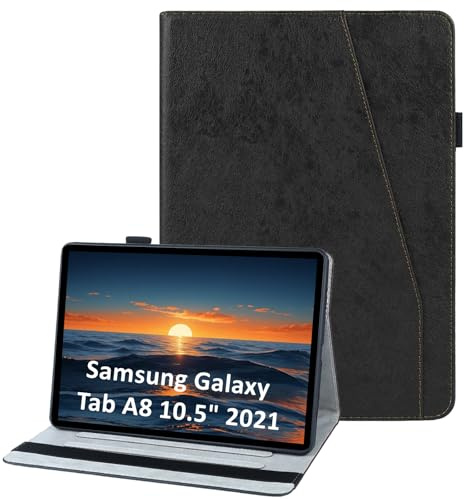 laddutoi Cover per Samsung Galaxy Tab A8 10.5 2022/2021, Custodia in PU Pelle, Supporto Stand, Fessura e Slot per Carte, Flip Folio Tablet Cover Galaxy Tab A8 SM-X200/X205/X207, Nero