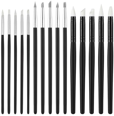 15Pcs Sculpting Tools Silicone Paint Brush 5 Shapes Head Silicone Brushes for Crafts Rubber Paint Pens Flexible Clay Carving Tools for Handicraft Pottery Handicraft Nail Artwork Acrylic Paints (Black)