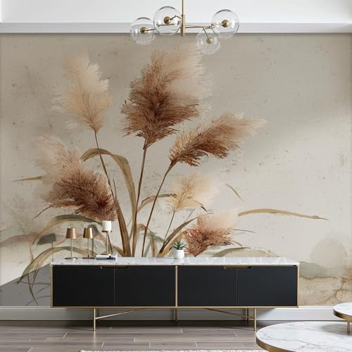 Tapete Fototapete Pampasgras 370x250 cm, Vintage Schilf Vliestapete Mustertapete Trockenblumen Wandbild Fototapeten Tapeten Modern Wandtapete Schlafzimmer Wohnzimmer