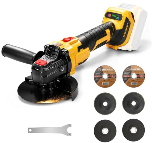 Cordless Angle Grinder for DeWalt 18V 20V Battery (No Battery), 125mm Brushless Power Grinder Tool with 6 Discs, 3-Speed Settings, 3500-6500RPM, for Cutting Grinding Polishing