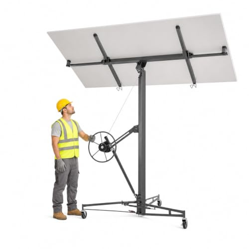 Gipskartonheber Teleskop, Plattenheber höhenverstellbar 180-470cm, 60° neigbar, bis 68kg/150lbs, 3 Lenkrollen, Deckenlift für Trockenbau, Stahl mit Spritzlackierung