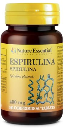 Nature Essential | Espirulina 400 mg | 100 Comprimidos | Fuente de Vitaminas y Minerales | Propiedades Antiinflamatorias y Antioxidantes | Vitaminas C-D-K y del Grupo B
