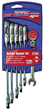 Faithfull FAISPARAT6S Flex Head Ratchet Combination Spanner Set (Pack of 6)