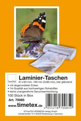 TimeTex Laminiertaschen Spielkarte 61 x 93 mm - 2 x 80 mic = 160 Mikron - klar - 100 Stück Laminierfolien - TimeTex 70085