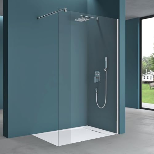 Mai & Mai Paroi de douche 130x200 douche à l’italienne transparent BR1K pare-douche en verre trempé 8mm revêtement nano easy clean stabilisateur rond BRAM1