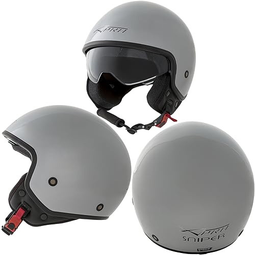 Casque Moto Scooter Vintage Jet Visiere Pare Soleil ECE 22-06 Argent M