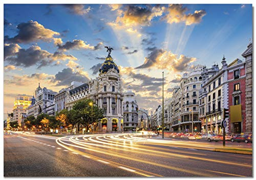 Panorama Lienzo Gran Vía Madrid 100 x 70 cm - Bastidor Incluido - Cuadros Decorativos para Salón - Decoración Moderna