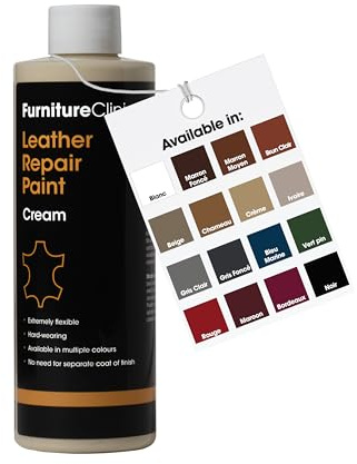 Furniture Clinic Leather Repair Paint & Dye | Self Seal Colourant for Quick and Easy Leather Repair | Suitable for Sofas, Car Seat, Shoes, Handbag, and More - Cream, 250ml