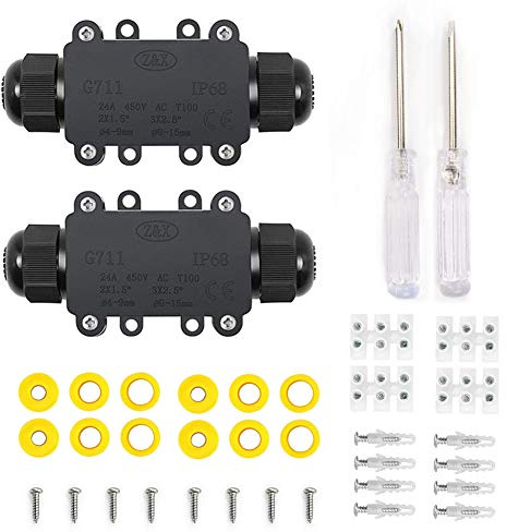 YIXISI 2 Stück Abzweigdose, 3-Polig IP68 Wasserdichte Verteilerdose, 2 Wege Junction Box, Kabelverbinder Aussen, für Außenbereich, Ø 4–15 mm