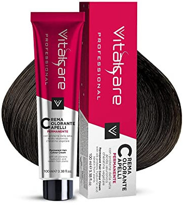 Vitalcare | Professional - Colorazione Permanente Professionale, Crema Colorante Capelli, Tintura Capelli con Proteine della Seta, n° 4/00, Castano, 100ml