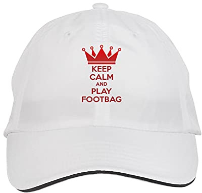Makoroni - Keep Calm and Play Footbag Hat Adjustable Cap, DesJ91 White