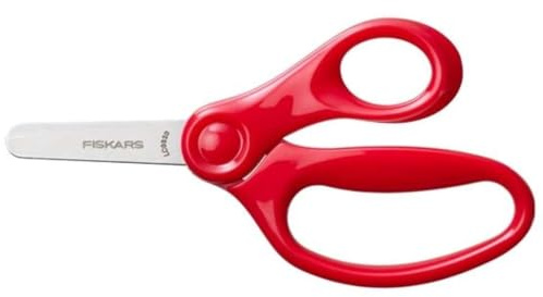 Fiskars barnsax, För barn över 6 år, Längd: 13 cm, Passar höger- och vänsterhänta, Metallblad/plasthandtag, Röd, 1064071