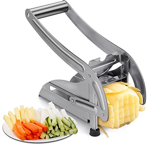 Cortador De Patatas de Acero Inoxidable con Dos Cuchillas Fácil Limpieza y Corte, Cortador de verdura Antideslizante Cortador de Patatas Fritas Operación Manual Verduras