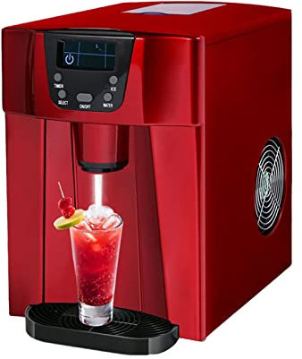 Countertop Ice Maker Machine Water Dispenser, 3 Liter Kitchen Ice & Water Machine, 2 Types Ice, Easy-Touch Buttons, High Efficiency Express Ice Making in 8 Minutes - Red, for Home, Office, Coffee Shop