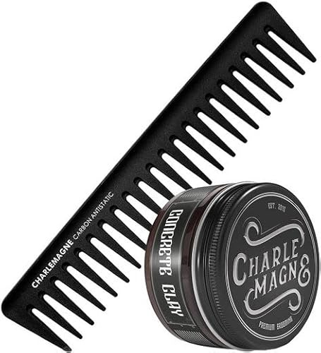 Charlemagne Haarstyling-Set Pomade Matt - Carbon-Kamm und rostfreiem Stahl | Für Mattes Styling Ohne Haargel - Haarwachs Matt - Kamm für Männer - Geschenkset Mann