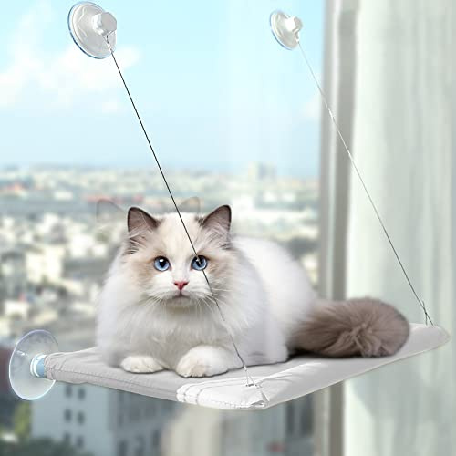 DICLLY Fenster Katzenhängematte für große Katzen bis 25kg, Verstärkte Fensterplatz mit starkem Saugnapf, 54×30cm, Fensterbankliege - waschbar